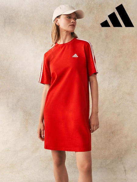 Punainen - Adidas 100% Cotton Sportswear Essentials 3-stripes Single Jersey Boyfriend T-shirt Dress (K98799) | €36