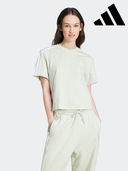adidas Green 100% Cotton Sportswear Essentials 3-Stripes Single Jersey Crop T-Shirt (K98824) | €13