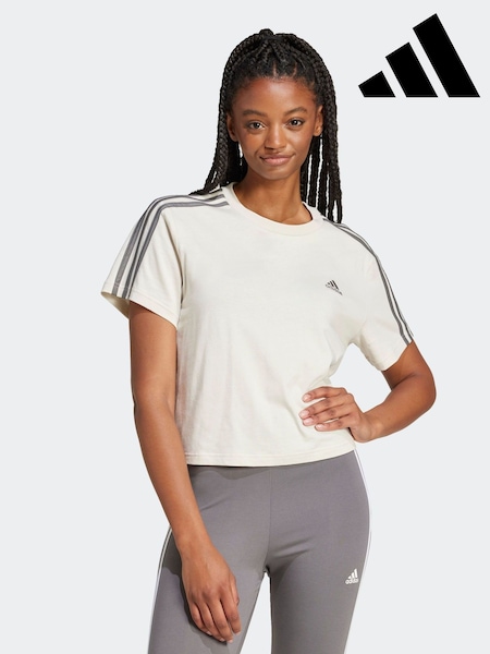 adidas Light Brown 100% Cotton Sportswear Essentials 3-Stripes Single Jersey Crop T-Shirt (K98833) | €13