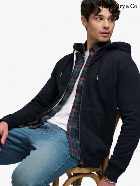 Blue - Regular Superdry Essential Logo Zip-through Hoodie