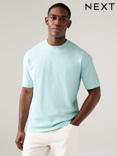 Aqua Blue Garment Dye Heavyweight 100% Cotton T-Shirt (K98991) | 44 QAR