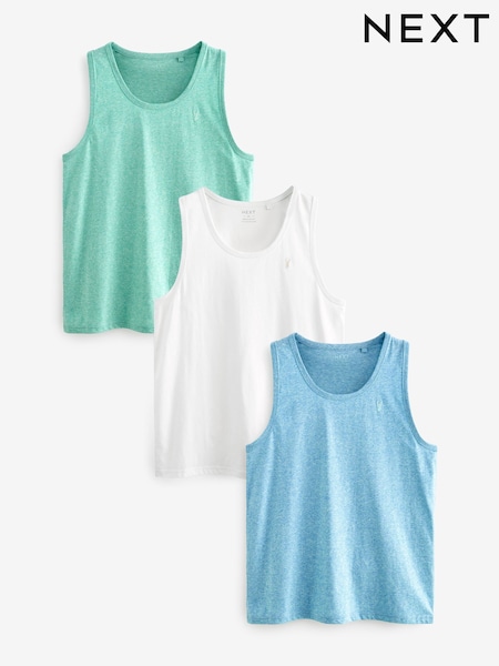 Blue White Mint Marl 3 Pack Summer Front Print Graphic Vests (K99016) | €12