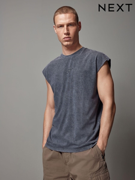 Charcoal Grey Wash 100% Cotton Cut Off Vest (K99040) | €6