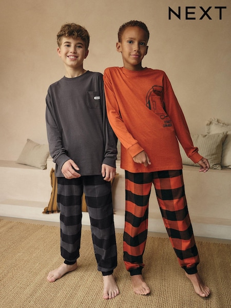 Orange/Black Gamer Woven Check Bottom 100% Cotton Pyjamas 2 Pack (3-16yrs) (K99118) | AED79 - AED106
