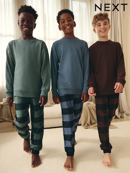 Azul/Verde/Marrón - Woven Check Pyjamas 3 Pack (3-16yrs) (K99122) | 50 € - 62 €