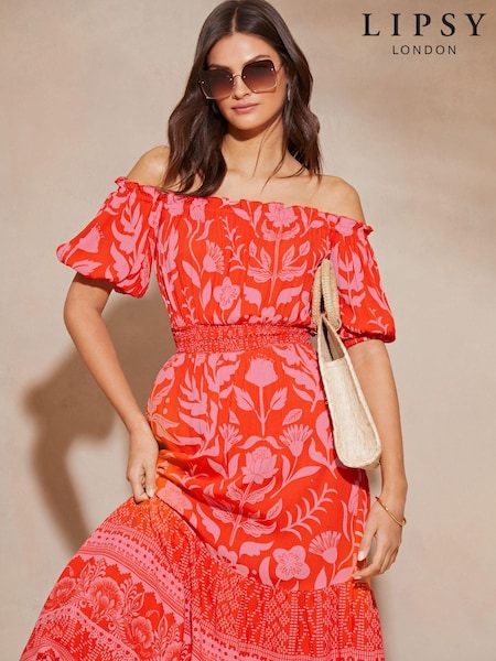 Lipsy Floral Printed Bardot Summer Holiday Midaxi Dress (K99151) | €27