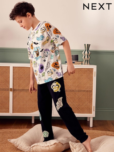 White/Black Halloween Single Short Sleeve 100% Cotton Pyjamas (3-16yrs) (K99164) | €14 - €18