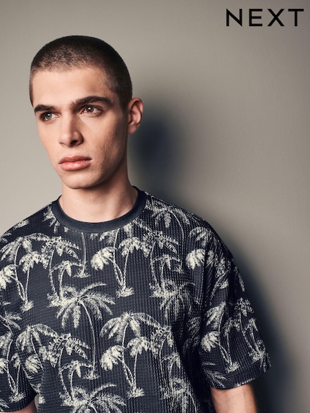 Navy Palm 100% Cotton Printed T-Shirt (K99195) | €12