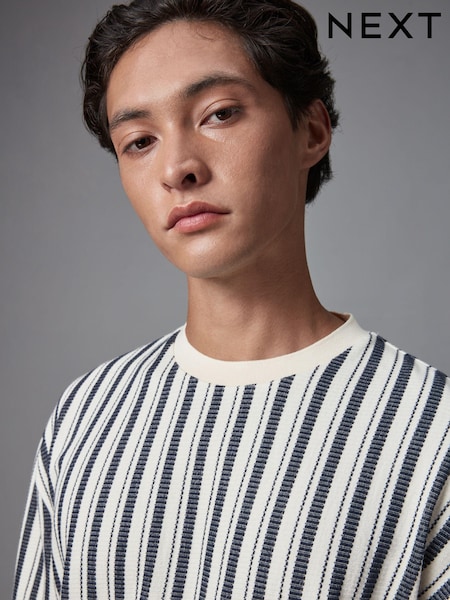 Navy Blue Texture 100% Cotton Vertical Stripe T-Shirt (K99203) | €9