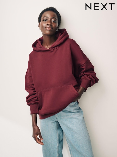 Burgundy Red Oversized Relaxed Fit Heavyweight Brushed Longline Hoodie Sweatshirt (K99423) | AED63