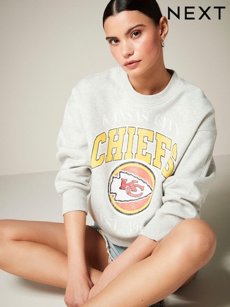 Grey Marl Kansas Chiefs NFL American License Kansas City Chiefs Heavyweight Graphic Slogan 100% Cottton Sweatshirt (K99424) | €14