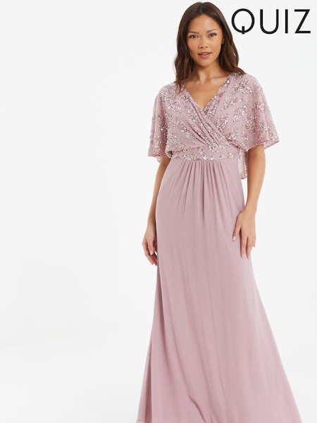 Quiz Pink Sequin Mesh Cap Sleeve Maxi Dress With Wrap Front (K99691) | €35