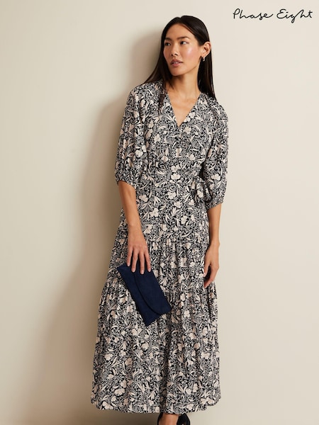 Phase Eight Black Floral Kezia Wrap Midi Dress (K99721) | €89