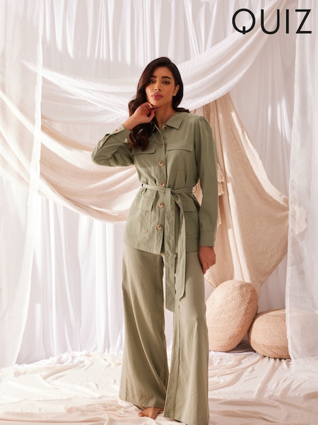 Quiz Green Tie Waist Utility Jacket (K99740) | €27