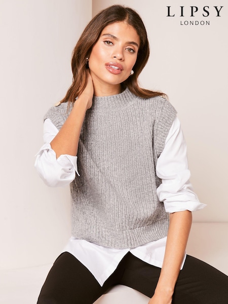 Lipsy Grey 2 in 1 Knitted Shirt Jumper (K99746) | €20