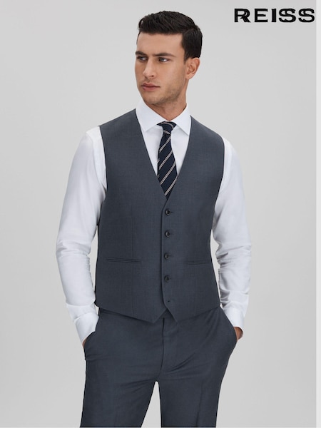Reiss Airforce Blue Humble Slim Fit Single Breasted Wool Waistcoat (K99793) | €244