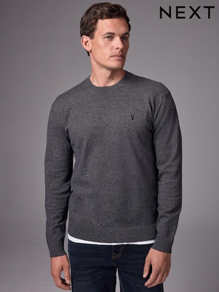 Charcoal Grey Stag Logo Regular Fit Cotton Rich Crew Jumper (K99804) | €29