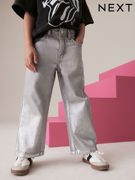 Grey Foil 100% Cotton Wide Leg Jeans (3-16yrs) (K99832) | €7 - €8