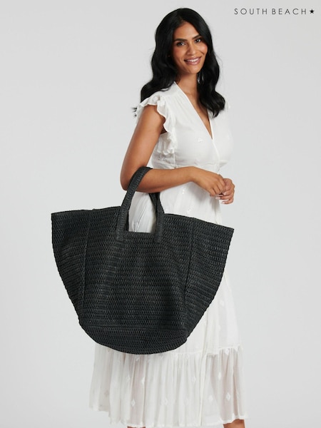 South Beach Black Oversized Woven Shoulder Bag (K99864) | €35