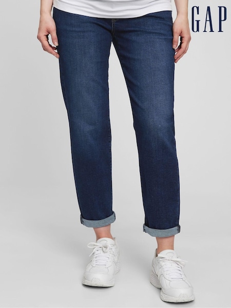 Gap Dark Wash Blue Maternity Over The Bump Girlfriend Jeans (L00890) | €19.50