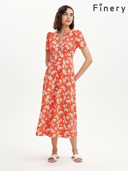 Roșu model floral - Rochie midi Finery Nieve