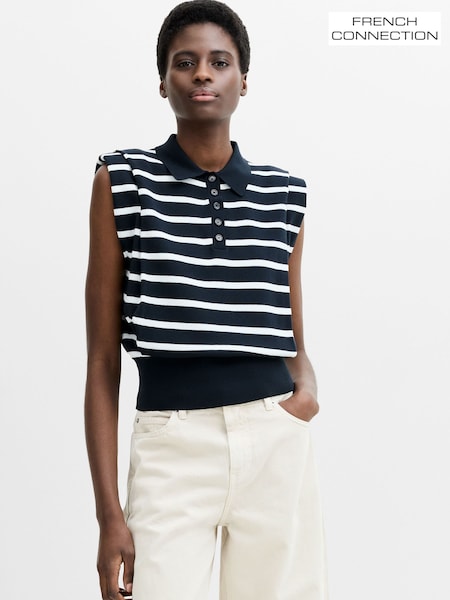 Blue - French Connection Kea Stripe Collared Vest