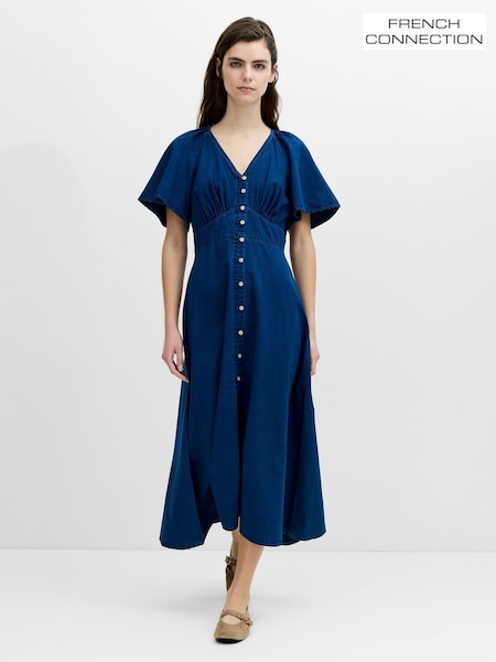 Blue - French Connection Zaves Chambray Button Through Dress