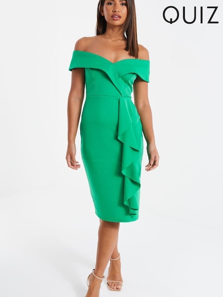 Quiz Green Bardot Frill Midi Dress (L07105) | €30