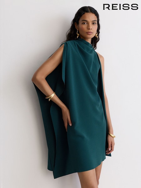 Teal Green - Reiss Ellery One-shoulder Draped Mini Dress