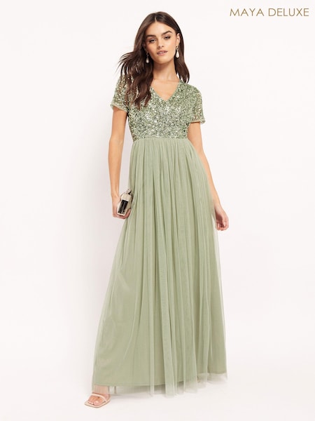 Maya V Neck Short Sleeve Sequin Maxi Dress (L08580) | 56 €