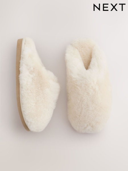 White - Premium Shearling Mule Slippers