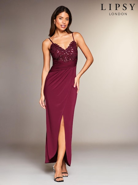 Lipsy Red Petite Applique Lace Cami Maxi Dress (L12708) | €25