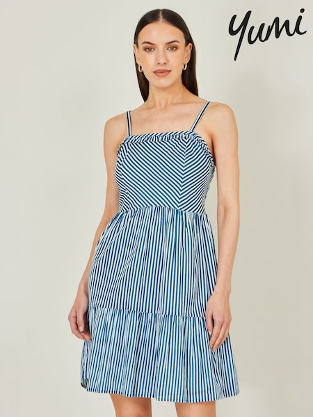 Blue - Yumi Stripe Cotton Mini Sun Dress
