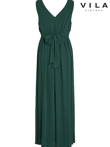 Vila Green Sleeveless V Neck Tulle Maxi Dress (L14420) | €41