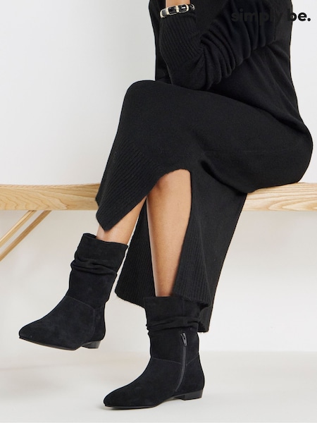 Czarny - Simply Be Ruched Suede Ankle Boots