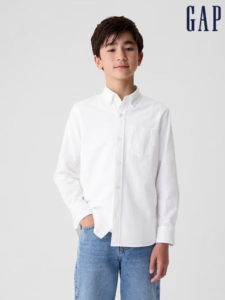 Valkoinen - Gap Cotton Pitkä hiha Pocket oxford-kangas Paidat (4-13v) (L15392) | €28