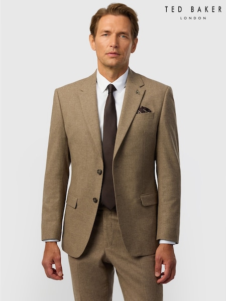 Oatmeal Brown - Regular Ted Baker Tailoring Fit Texture Puppytooth Jacket