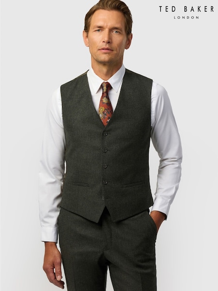 Zaļš - Regular Ted Baker Tailoring Fit Texture Puppytooth Waistcoat