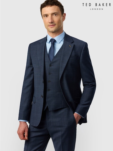 Navy Blue - Regular Ted Baker Tailoring Slim Fit Hopsack Check Jacket