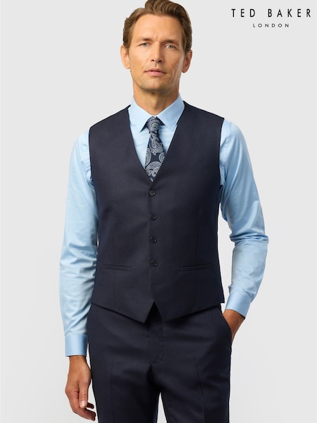 Albastru - Regular Ted Baker Tailoring Fit Stretch Flannel Waistcoat