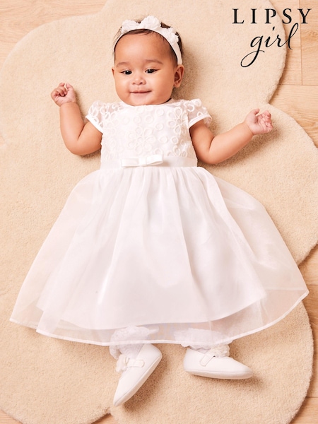Lipsy Ivory Organza Embroidery Occasion Dress (0mths-6yrs) (L19270) | €34 - €35