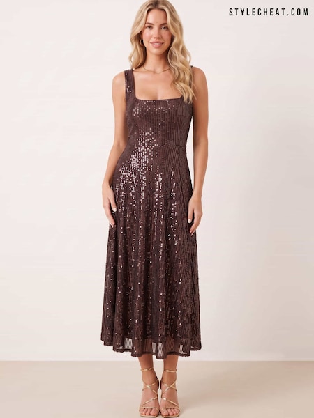 Brown - Style Cheat Sequin Fit And Flare Dress