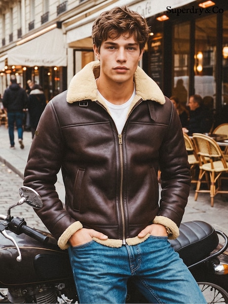 Brown - Regular Superdry Faux Shearling Aviator Jacket