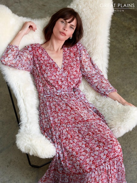 Great Plains Red Cala Floral Long Sleeve Wrap Maxi Dress (L21173) | €58