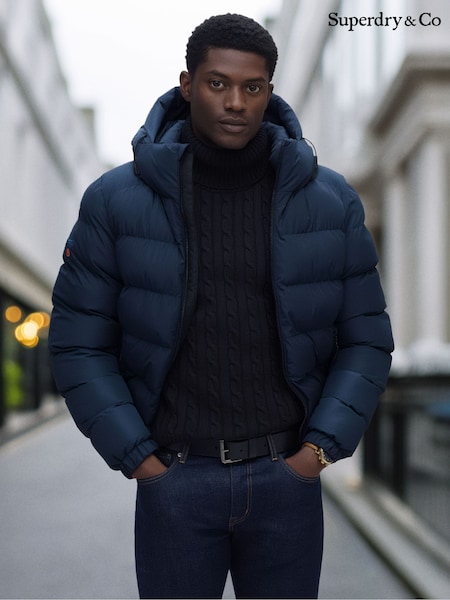 Blue - Regular Superdry Hooded Sports Puffer Jacket