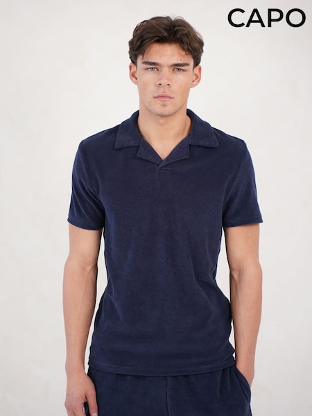 Blue - Regular Capo Towelling Polo Shirt