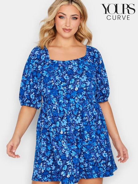 Niebieski - Yours Curve Water Colour Floral Playsuit (L26411) | 40 zł