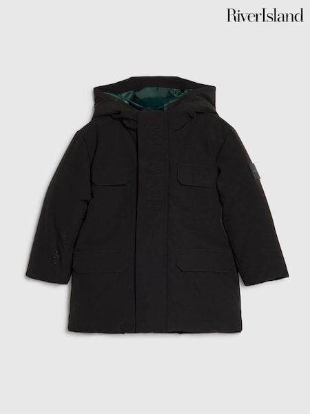 Juoda - „River Island“ mokyklos stiliaus paltas su gobtuvu „River Branded“