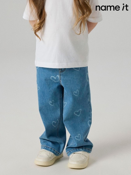 Blue - Name It Stretch Heart Printed Wide Leg Jeans