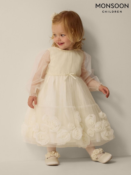 Gold - Monsoon Baby Remi Rose Appliqué Glitter Party Dress